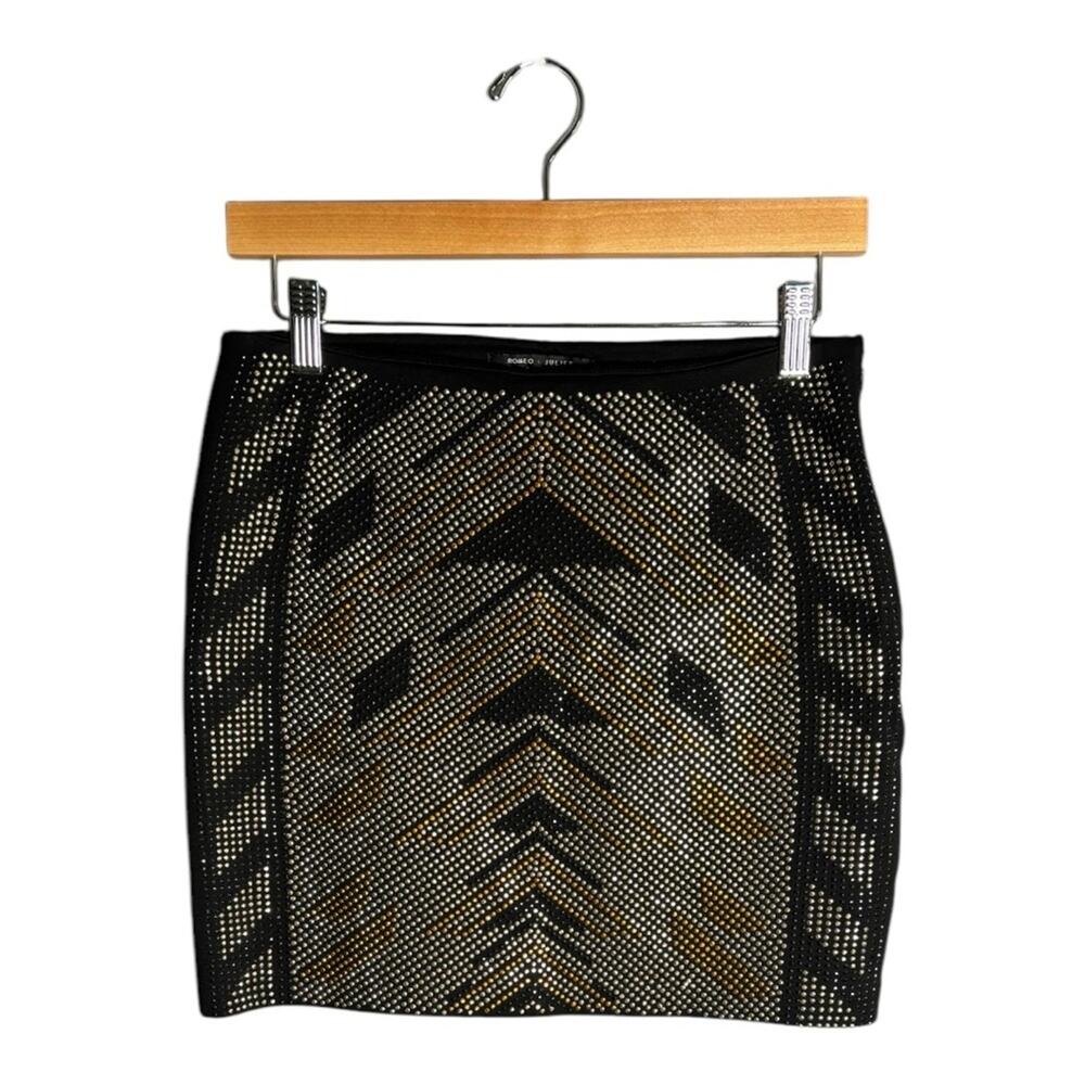 Romeo & Juliet Couture Black Gold Silver Studded Mini Skirt Side Zipper S